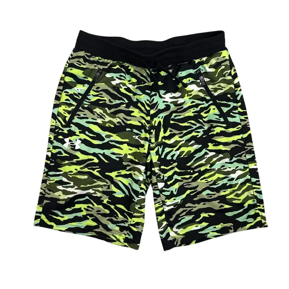 Under Armour Fleece Gren Black Camo Pull On Athletic Active Shorts Large 14/16